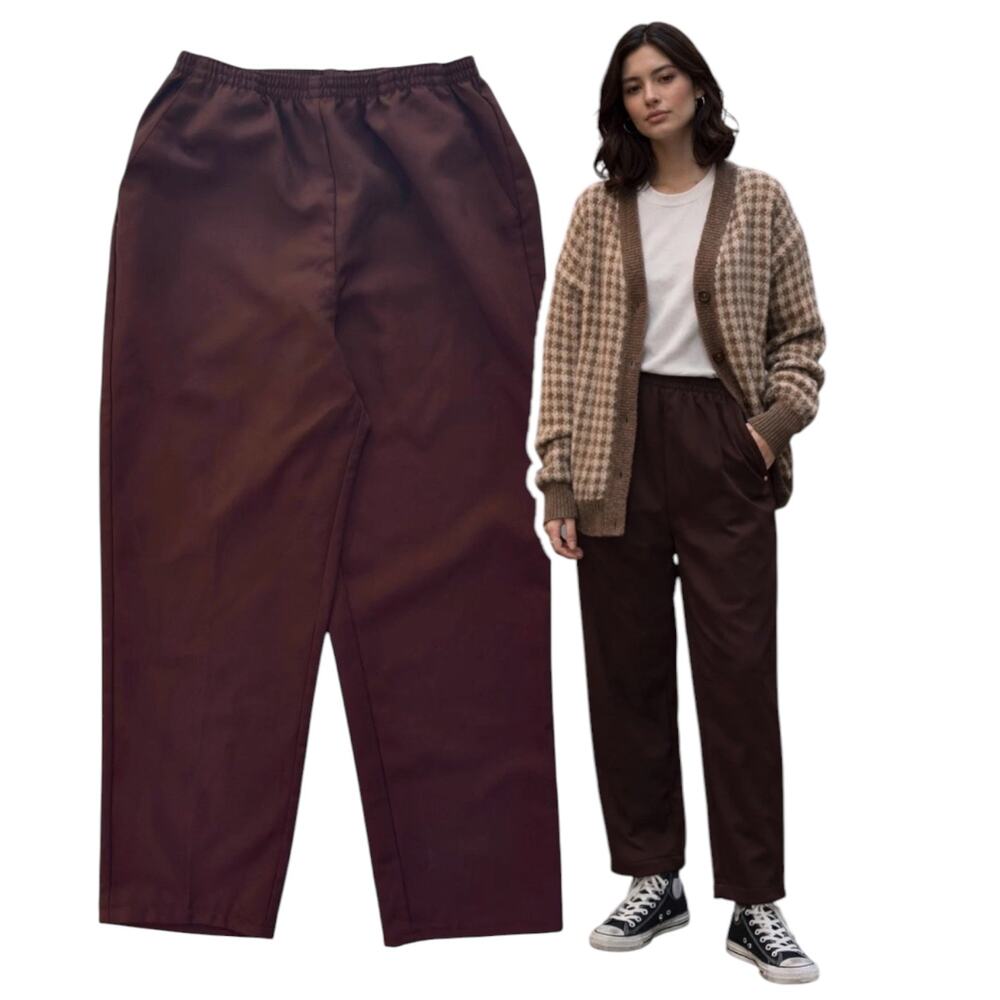 Vtg 80s Blair Chocolate Brown Pants Womens Size 10P Pull-On Eclectic Grandpa